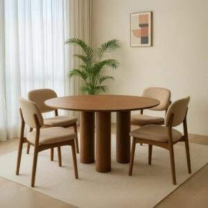 طاولة طعام دائرية , طاولة خشب صلب , طاولة دائرية